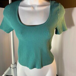 Madewell Ribbed Scoop-Neck Short Sleeve Top – Size Small – Teal / Aqua